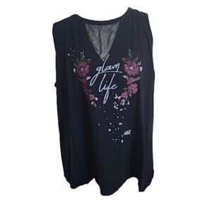 Lane Bryant T-shirt "Glam Life" Black Graphic Print Sleeveless Women's 22 24